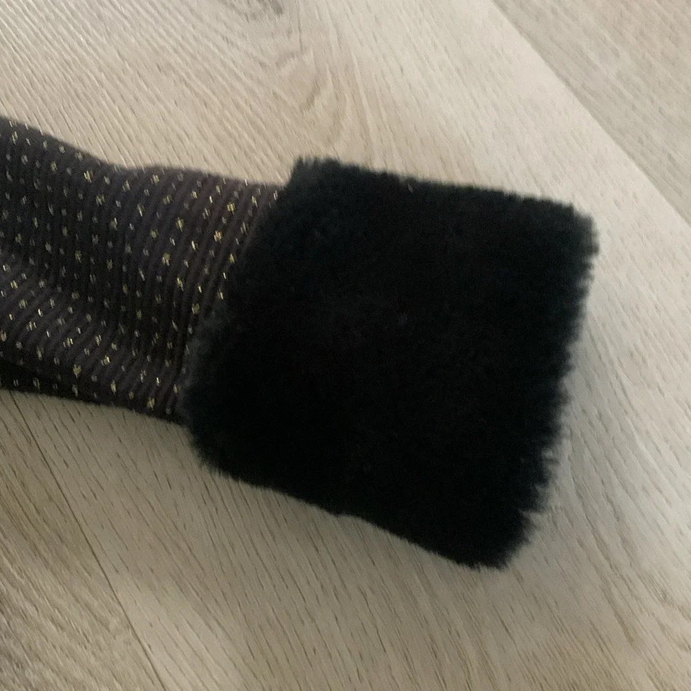 Janie and Jack Girls Black Gold Metallic Peplum Blazer Faux Fur Cuffs Size 5‎